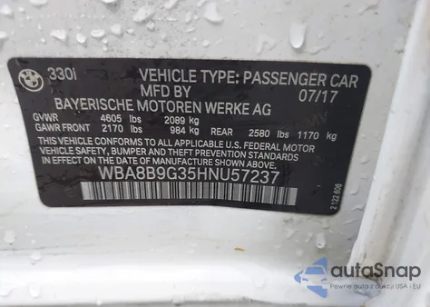 2017 BMW 330I from USA, damaged, VIN WBA8B9G35HNU57237